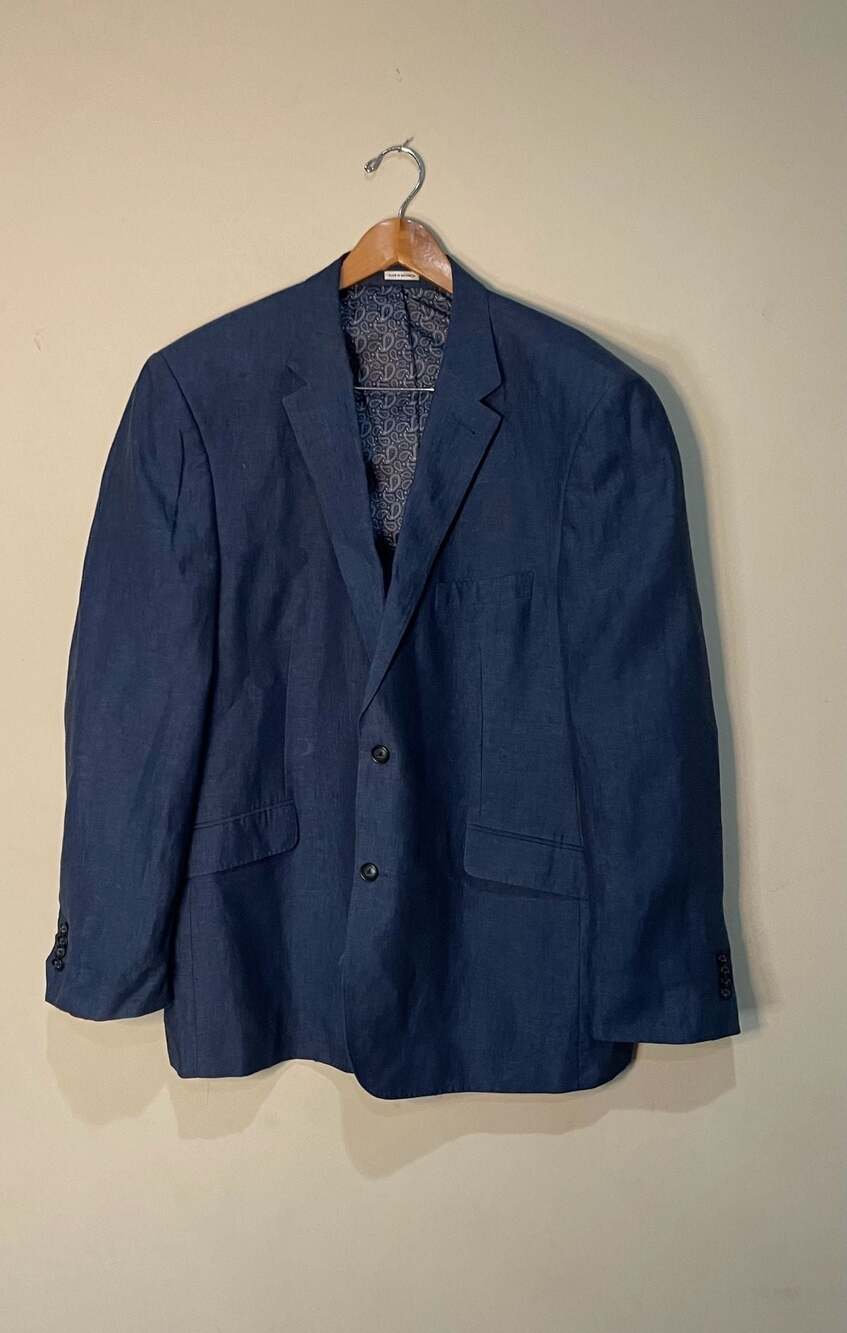 Joseph Abboud Men's Blue Linen Two-Button Blazer Jacket